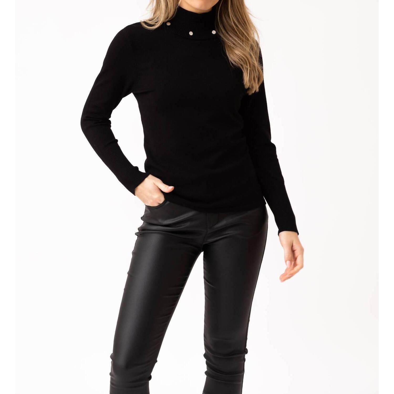 New Marble Ribbed Turtleneck Sweater In Black
